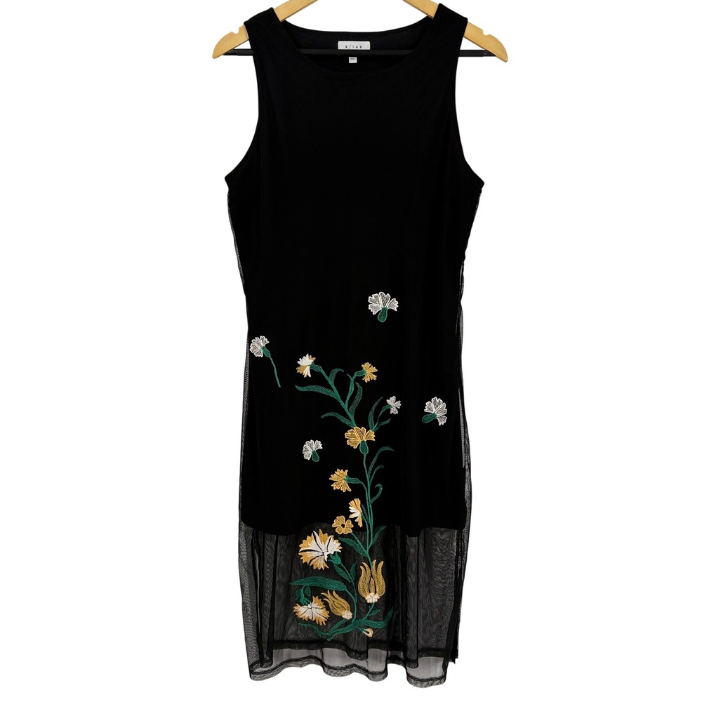 k/lab Womens Floral Embroidered Midi‎ Dress Size M Mesh Overlay Fairy Grunge